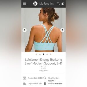 lululemon athletica Energy Bra Long Line - Sky Blue